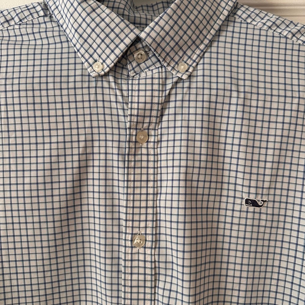 Vineyard Vines Blue and White Tech Style Checkered Shirt